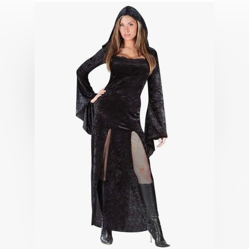 M / L SULTRY SORCERESS Witch Costume Women's Halloween gown hooded dress adult